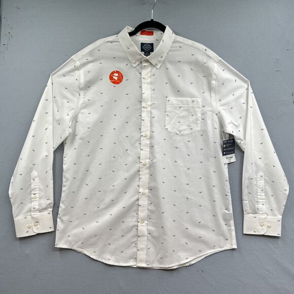 St Johns Bay Dress Shirt XL White Birds Business Career Office Button Down New - Picture 1 of 13